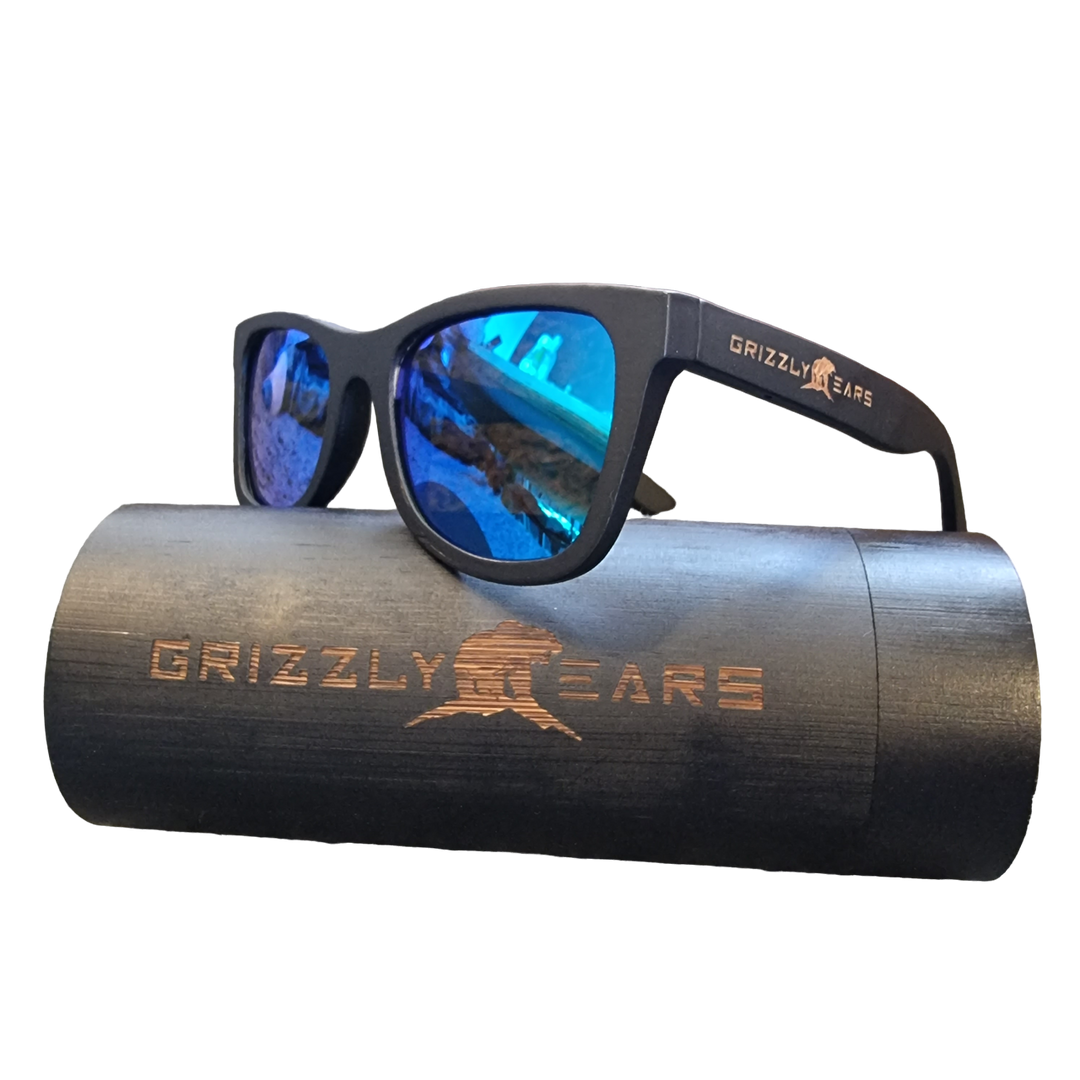 Sunglasses Bamboo Polarized Blue Lens - GRIZZLY EARS